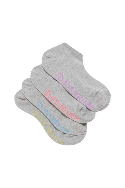 Bonds Women's Logo Light No Show Socks 4 Pack - Grey Base