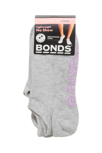 Bonds Women's Logo Light No Show Socks 4 Pack - Grey Base