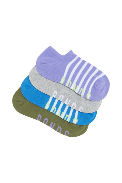 Bonds Women's Pattern No Show Socks 4 Pack - Lilac Stripe Pattern