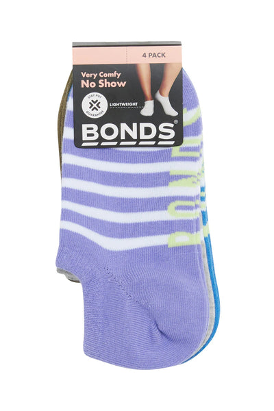 Bonds Women's Pattern No Show Socks 4 Pack - Lilac Stripe Pattern