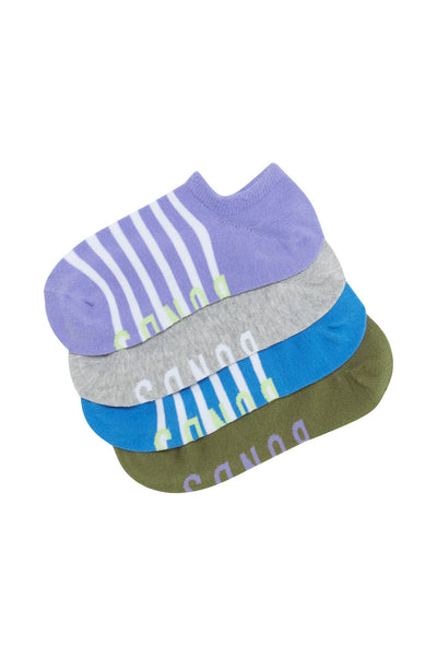 Bonds Women's Pattern No Show Socks 4 Pack - Lilac Stripe Pattern
