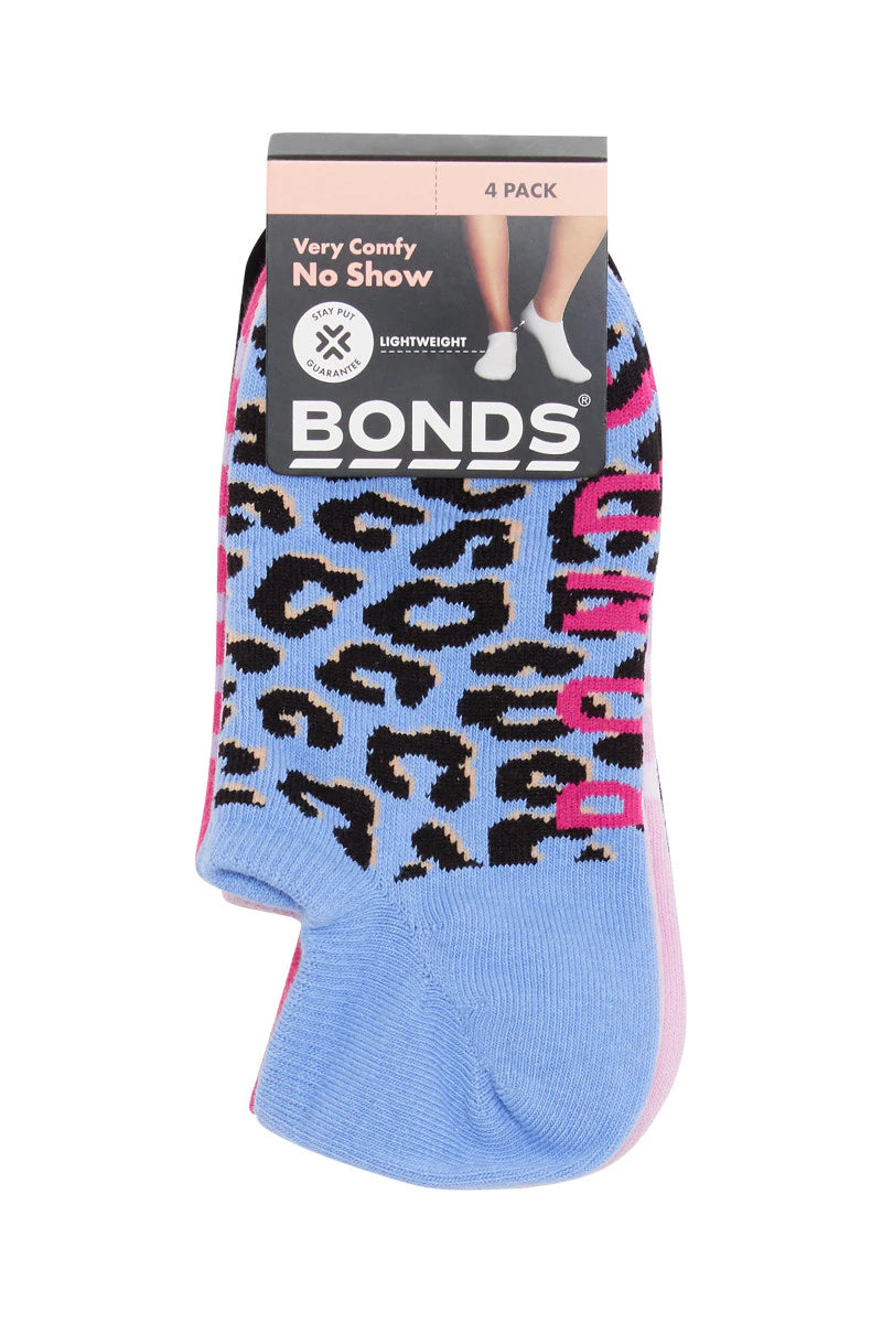 Bonds Womens Pattern No Show Socks 4 Pack - Animal Print