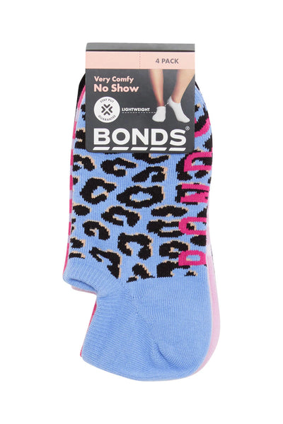 Bonds Womens Pattern No Show Socks 4 Pack - Animal Print