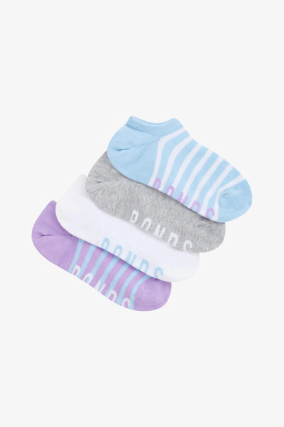 Bonds Womens Pattern No Show Socks 4 Pack - Stripe/Pale Blue/Grey/White/Lilac