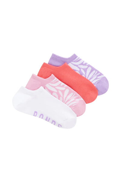 Bonds Womens Pattern No Show Socks 4 Pack - Lilac/Peach/Pale Pink/White