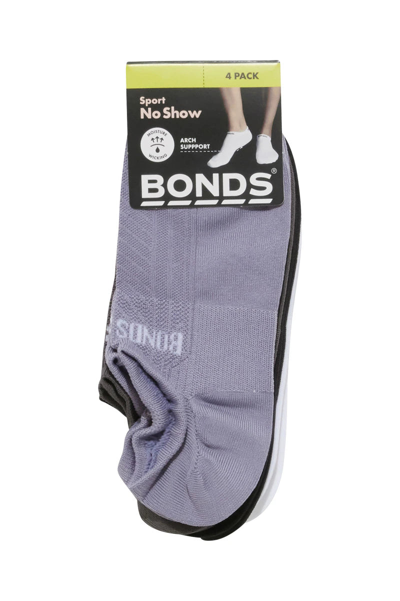 Bonds Womens Cool Sport No Show Socks 4 Pack - Mauve/Brown/Black/White