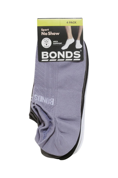 Bonds Womens Cool Sport No Show Socks 4 Pack - Mauve/Brown/Black/White