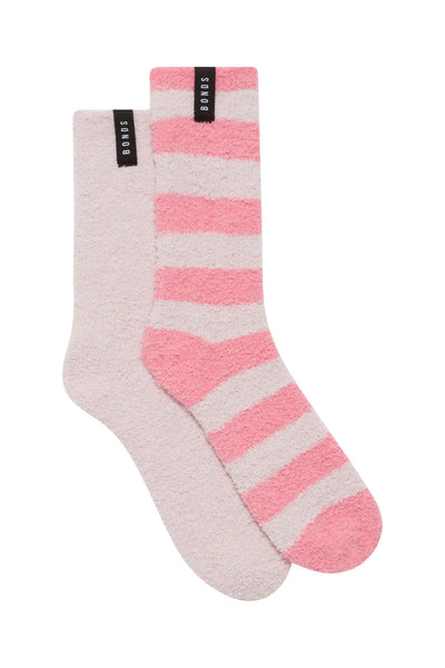 Bonds Womens Supersoft Crew Socks 2 Pack - Pink Stripe/Pale Pink