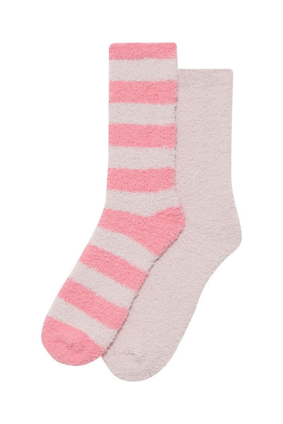 Bonds Womens Supersoft Crew Socks 2 Pack - Pink Stripe/Pale Pink