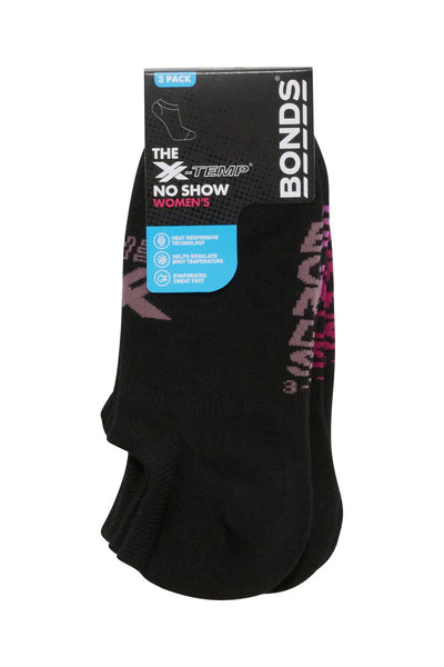 Bonds Womens X-Temp No Show Socks 3 Pack - Black