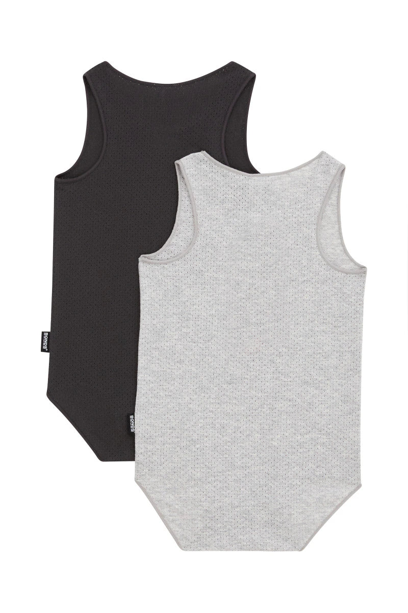 Bonds Wondercool Eyelet Singletsuit 2 Pack - New Grey Marle / La Femme Nikita