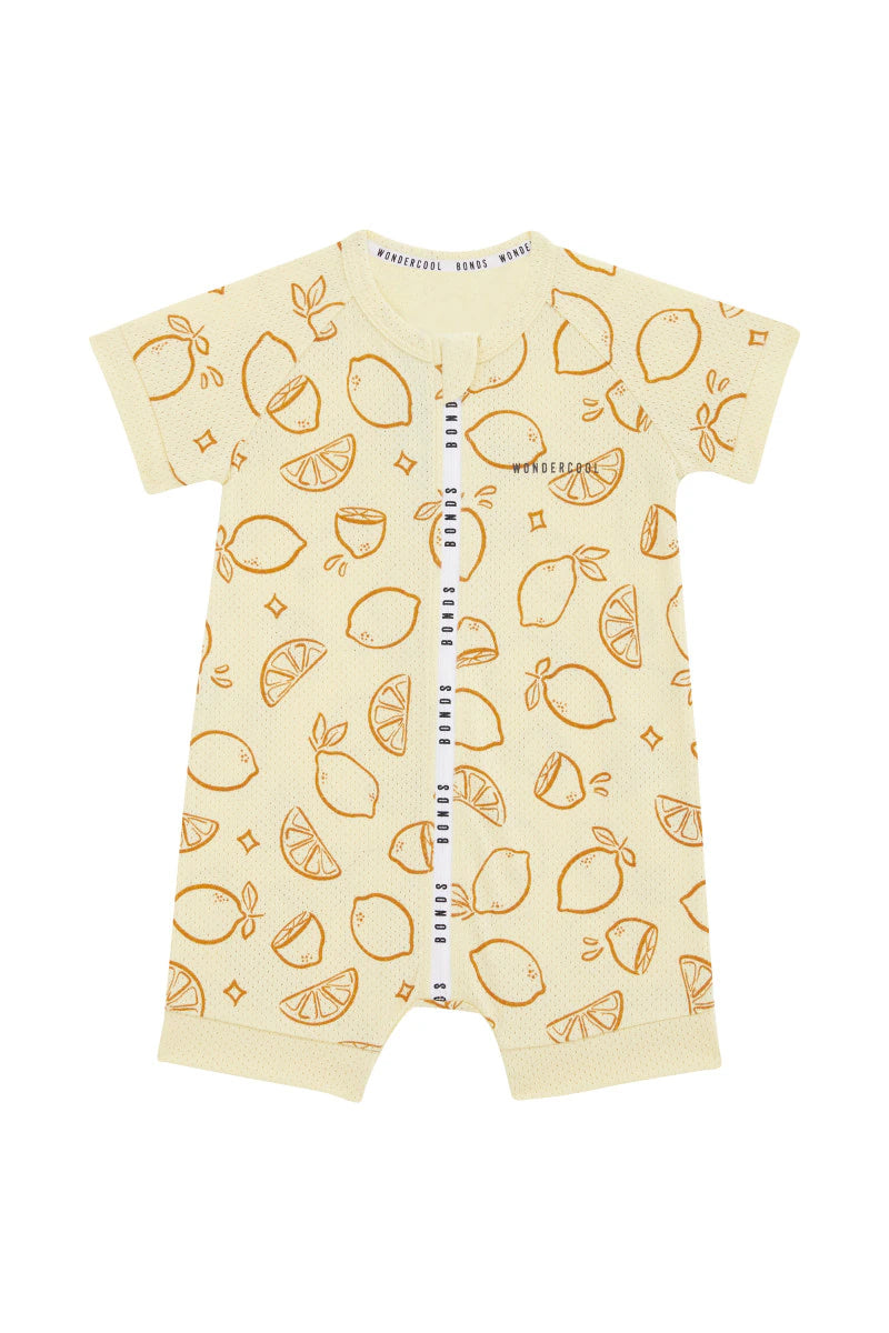 Bonds Wondercool Eyelet Zip Romper - Lemon Blossom
