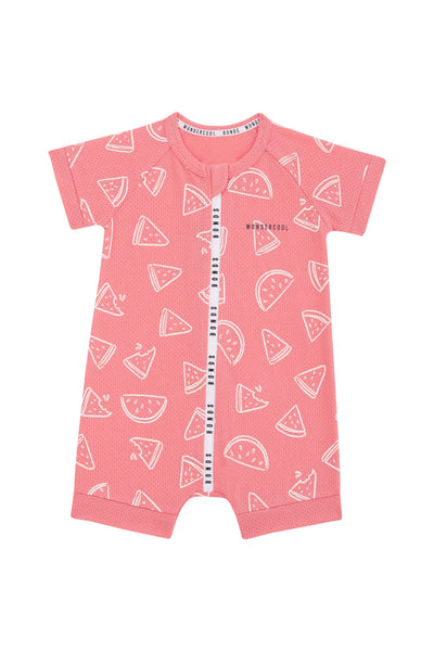 Bonds Wondercool Eyelet Zip Romper - Watermelon Breeze