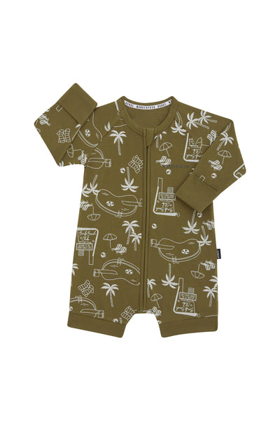 Bonds Wonderfrsh Long Sleeve Romper - Bonds Beach Club Green