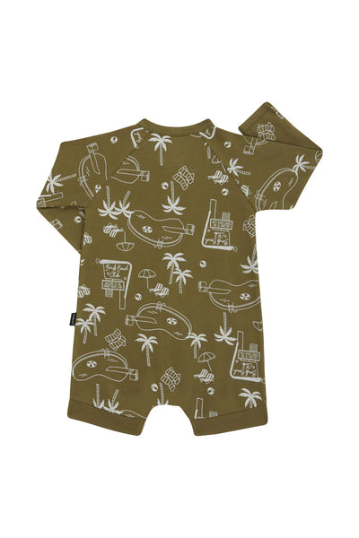 Bonds Wonderfrsh Long Sleeve Romper - Bonds Beach Club Green