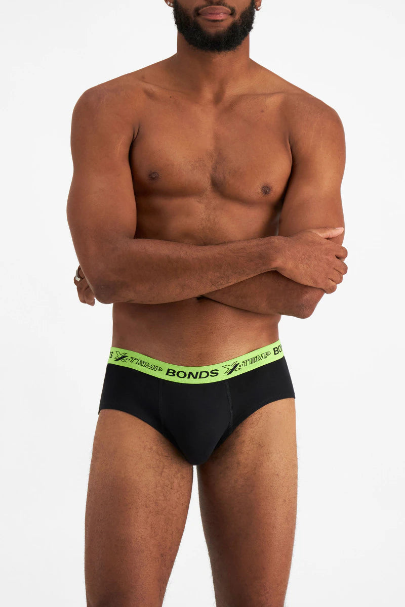 Bonds Men's X-Temp Brief 4 Pack - Black/Fluro