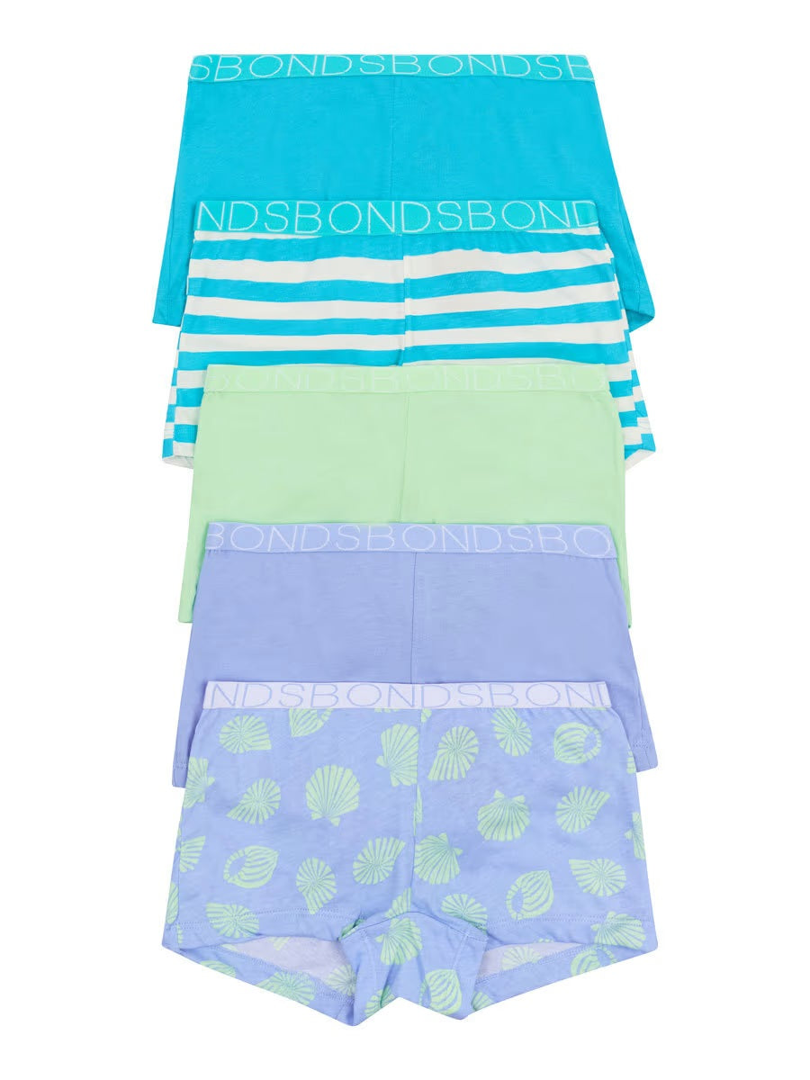Bonds Girls Shortie 5 Pack - Aqua Pack