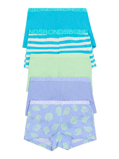 Bonds Girls Shortie 5 Pack - Aqua Pack