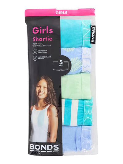 Bonds Girls Shortie 5 Pack - Aqua Pack