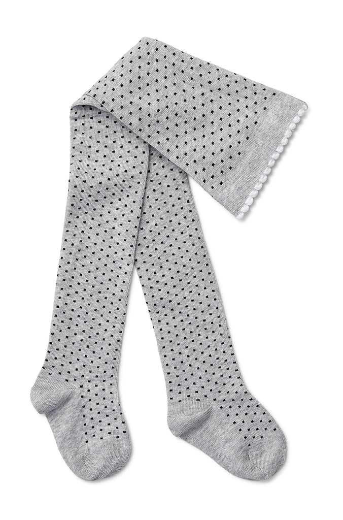 Marquise Girls 2 Pack Tights - Grey Marle Dots/Black