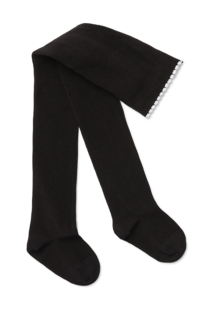 Marquise Girls 2 Pack Tights - Grey Marle Dots/Black