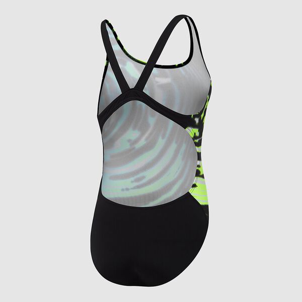 Speedo Girls School Colours Leaderback One Piece - Black / Safety Yellow
