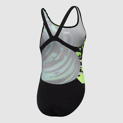 Speedo Girls School Colours Leaderback One Piece - Black / Safety Yellow