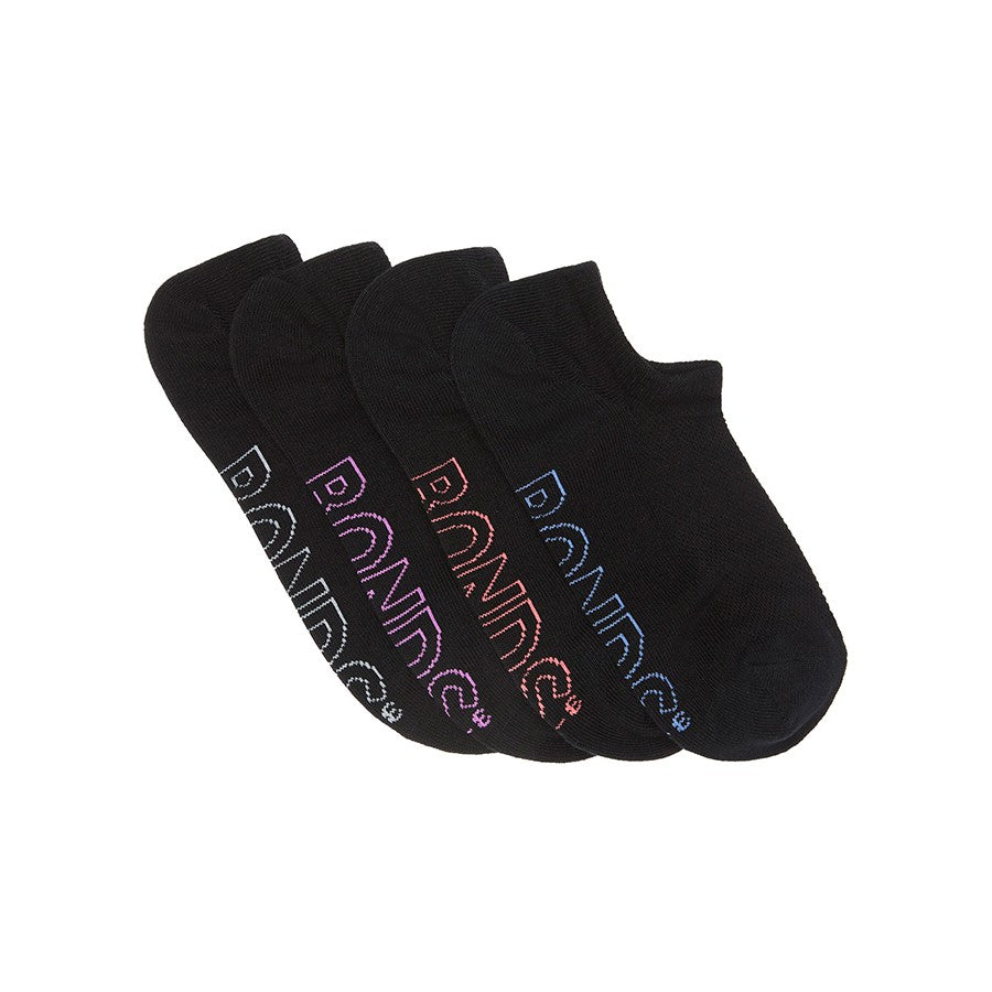 Bonds Women's Logo Lightweight No Show Socks 4 Pack - Black