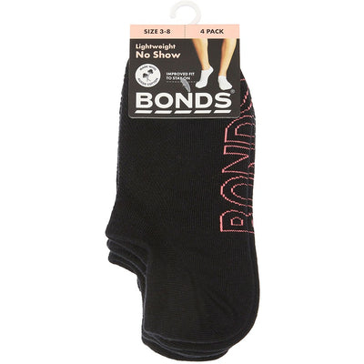 Bonds Women's Logo Lightweight No Show Socks 4 Pack - Black