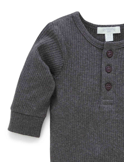 Purebaby Rib Long Sleeve Henley Tee - Charcoal Melange