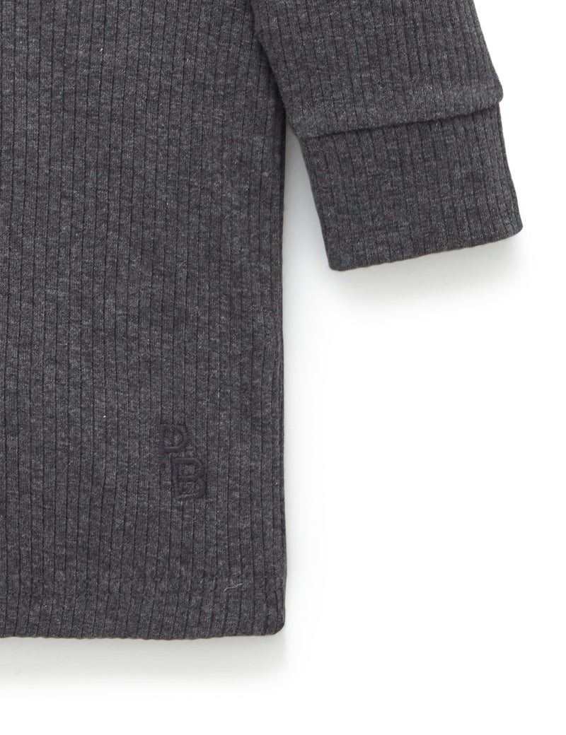 Purebaby Rib Long Sleeve Henley Tee - Charcoal Melange