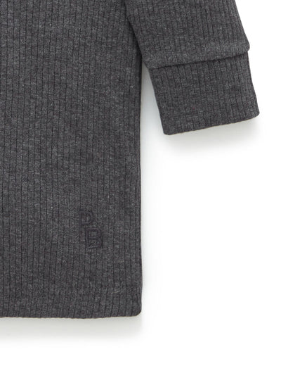 Purebaby Rib Long Sleeve Henley Tee - Charcoal Melange