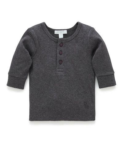 Purebaby Rib Long Sleeve Henley Tee - Charcoal Melange