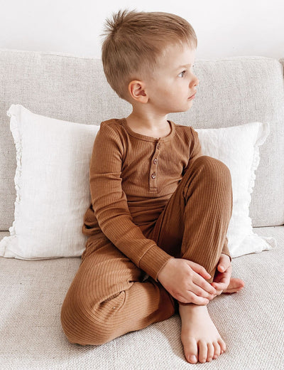 Purebaby Rib Long Sleeve Henley Tee - Chocolate