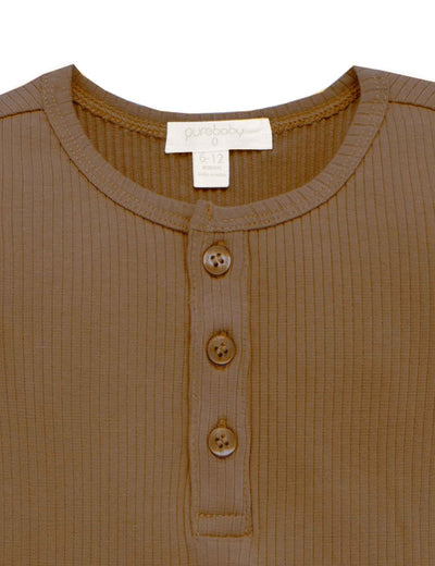 Purebaby Rib Long Sleeve Henley Tee - Chocolate