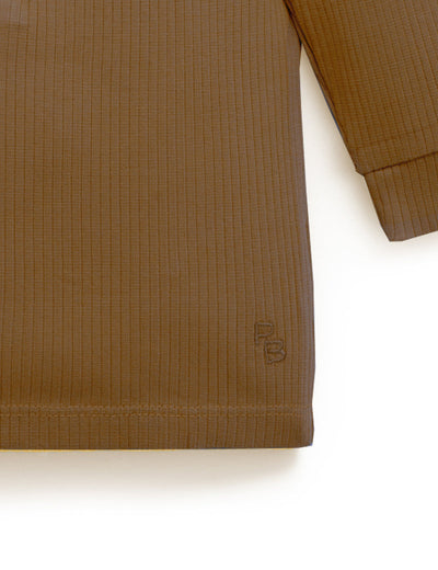 Purebaby Rib Long Sleeve Henley Tee - Chocolate