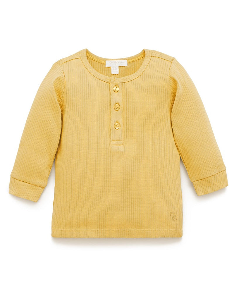 Purebaby Rib Long Sleeve Henley Tee - Mustard