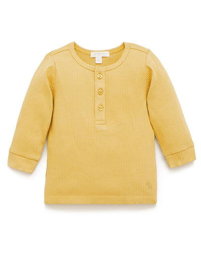 Purebaby Rib Long Sleeve Henley Tee - Mustard