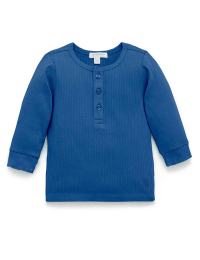 Purebaby Rib Long Sleeve Henley Tee - Waterfall