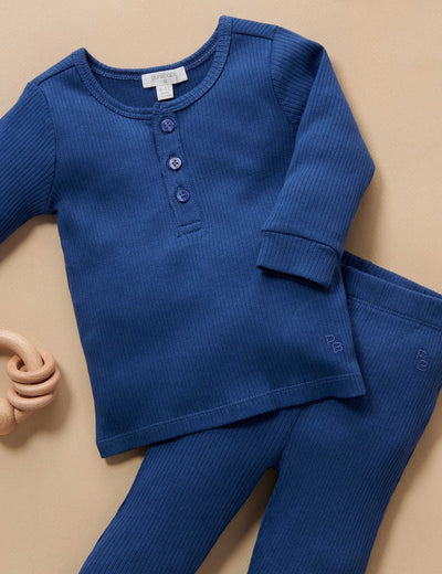 Purebaby Rib Long Sleeve Henley Tee - Waterfall