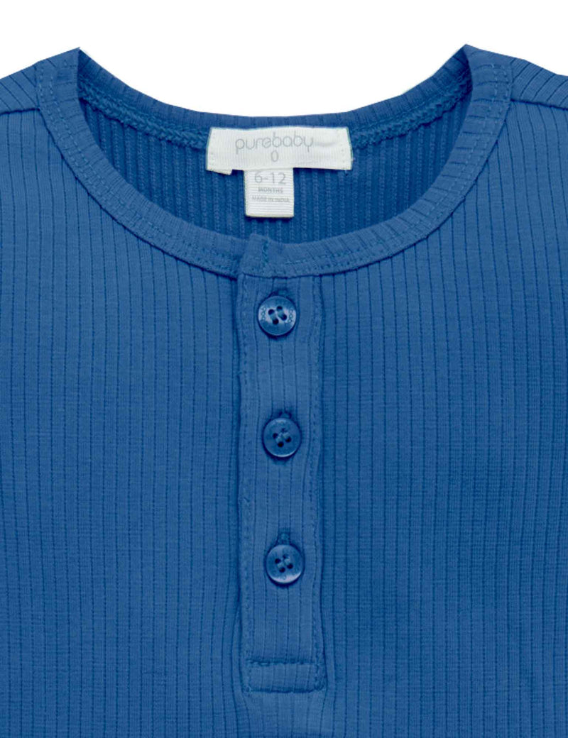 Purebaby Rib Long Sleeve Henley Tee - Waterfall