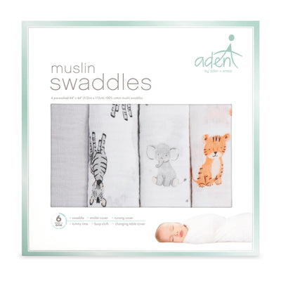 Aden and Anais Classic Muslin Swaddles 4 Pack - Safari Babes