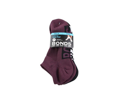 Bonds Mens Cushioned Low Cut Socks 3 Pack - Plum/Black/White
