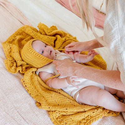 O.B Designs Crochet Bonnet & Bootie Set - Turmeric