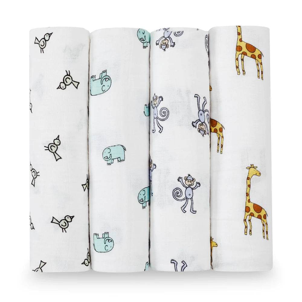 Aden and Anais Classic Swaddle 4 Pack - Jungle Jam - Outlet Shop For Kids