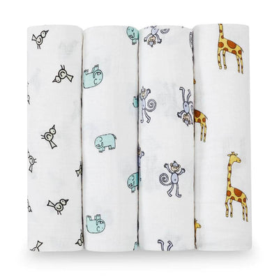 Aden and Anais Classic Swaddle 4 Pack - Jungle Jam - Outlet Shop For Kids
