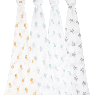Aden And Anais Organic 4 Pack Swaddles - Animal Kingdom - Outlet Shop For Kids