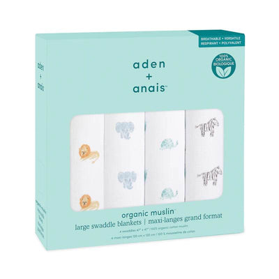 Aden And Anais Organic 4 Pack Swaddles - Animal Kingdom - Outlet Shop For Kids