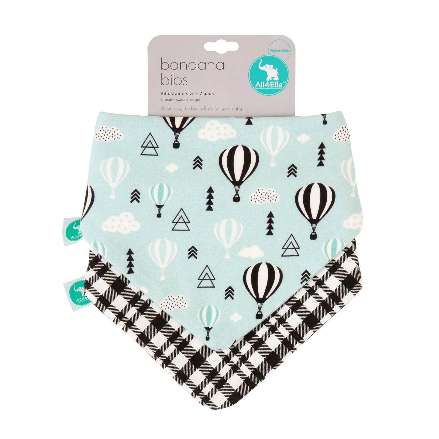 All 4 Ella Bandana Bibs 2 Pack - Hot Air Balloons - Outlet Shop For Kids