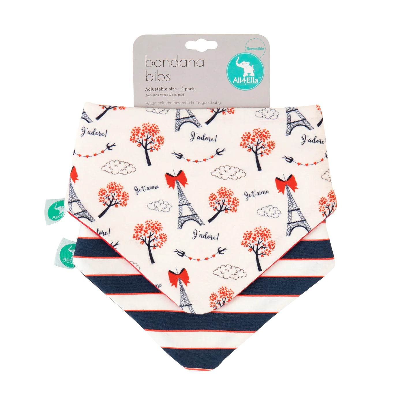 All 4 Ella Bandana Bibs 2 Pack - Paris - Outlet Shop For Kids